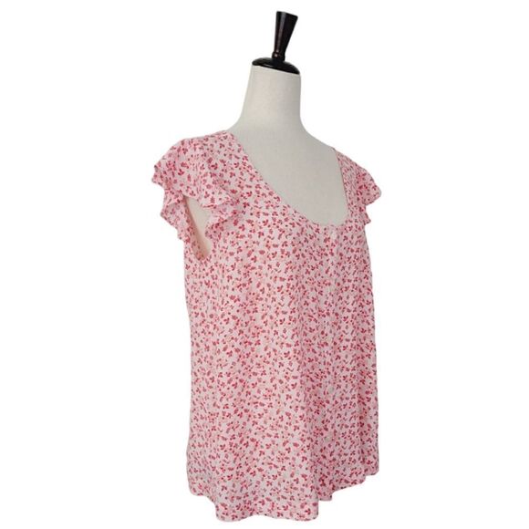 The Nines By Hatch Pink Floral Scoop Neck Flutter Sleeve Maternity Blouse Size M - Picture 2 of 8
